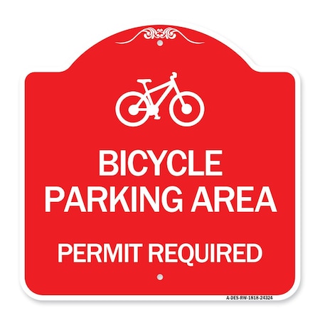 Signmission Bicycle Parking Area-Permit Required W/ Graphic, Red & White Aluminum Sign, 18" x 18", RW-1818-24324 A-DES-RW-1818-24324